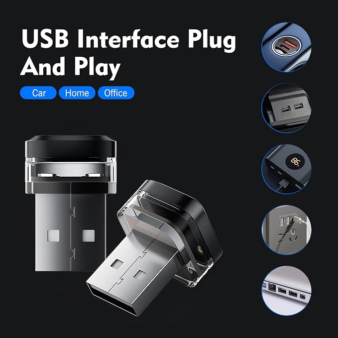 4PCS Car Interior USB LED Light, 4 Colors Mini Car Ambient Lighting, Portable Plug-in Square USB Lamp Bulb, Universal for Vehicle Bedroom Camping (Blue) - Image 5