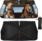 Horse Car Windshield Sun Shade Umbrella Bendable Handle Foldable Funny Horse Animal Driving Sunshade for Car Windshield Block UV Rays Keep Vehicle Cool for Most Sedans SUV Trucks 57"x30" by DOPINDU