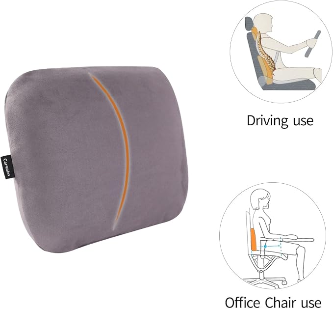 Latex Lumbar Support Pillow for Car Seat Cushion Lower Back Pain Relief | Memory Foam Suede, Thin Waist Support, Ergonomic, Office Chair, Driver Road Trip Accessories for Women Men, Grey - Image 5