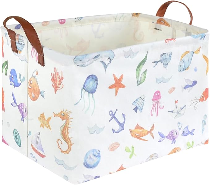 Rectangle Fish Basket,Ocean Animals Waterproof Kids foldable Laundry Basket,Nursery Hamper,Boys and Girls Hamper,kids Room decor, kids toy organizer,Gift basket(Ocean Animals) by FXOCSHE