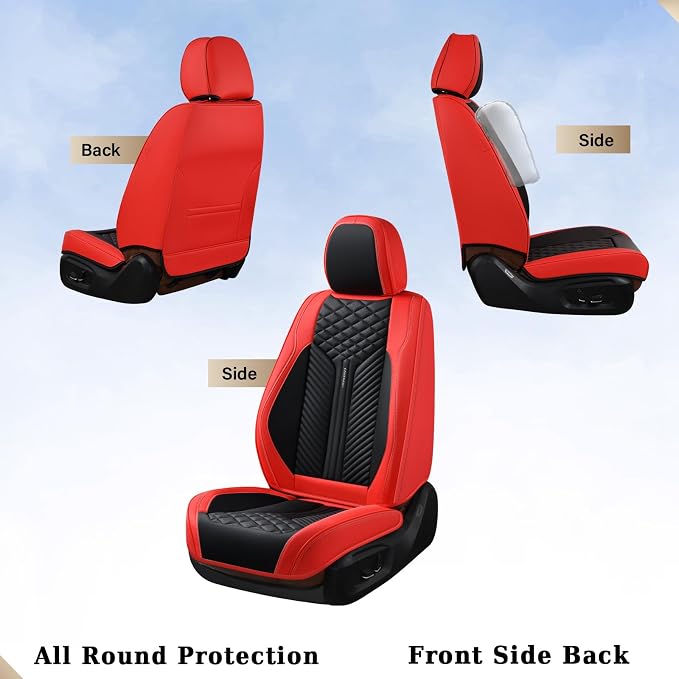 Coverado Front Seat Covers, 2 Pack Waterproof Seat Covers for Cars, Luxury Leather Seat Cushions, Front and Rear Seat Protectors, Auto Seat Covers Fit for Most Vehicles(Black&Red) - Image 3