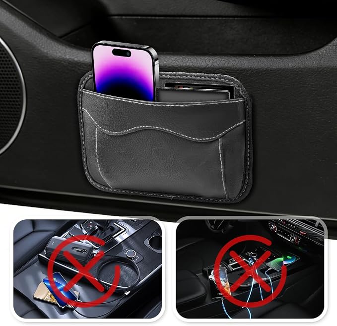 Car Side Pocket Organizer, Car Seat Side Storage Pocket, Pen Phone Holder Tray Pouch Vehicle Seat Gap Filler, PU Leather Car Seat Side Pocket Organizer for Auto Door Window Console (Black) - Image 6