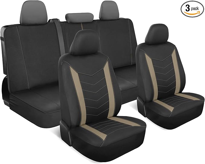 Motor Trend Neoprene Waterproof Seat Covers for Cars, Trucks, & SUV – Black & Beige Automotive Interior Protectors - Rear Split Bench Protector for Kids Dogs & Pets – Forros para Asientos de Carro by MotorTrend