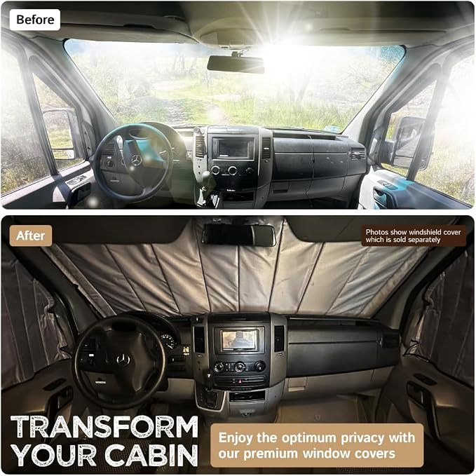 Living in a Bubble Insulated Blackout Front Window Covers (Pair) for Mercedes Sprinter Van Year 2019-2026, VS30 - Image 4