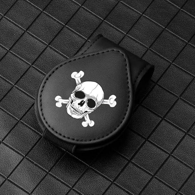 Sunglass Holder for Car Visor, for Anime Skull Skeleton Magnet Sunglasses Holder for car, Cartoon Leather Car Sunglass Holder, Visor Sunglass Holder with Glasses Cards - Image 2