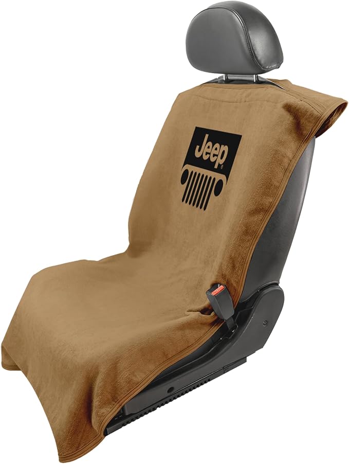 Seat Armour Seat Protector Towel 'Jeep with Grille' - Soft Machine Washable Jeep Seat Cover Towel - Easy to Install, Multipurpose Jeep Seat Towel - Tan by SeatArmour