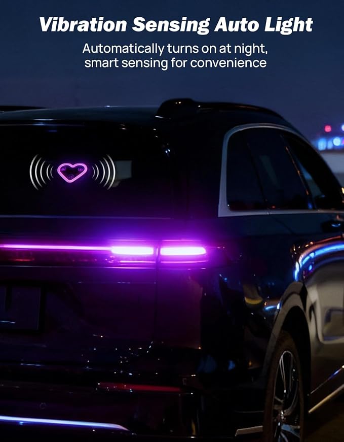 JOYTUTUS Car LED Ambient Light Solar Powered Heart Neon Light Car Led Lights Interior for Outdoor/Interior Car/Room Pink - Image 6