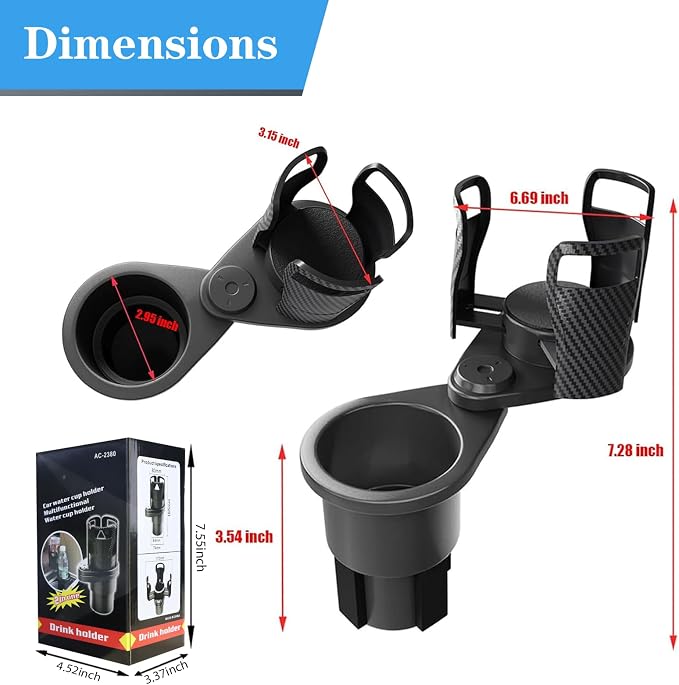 Adjustable Expandable Cup Holder for car Most Cars Trucks SUVs.-Car Cup Holder Expander fit cola Coffee Cups,2 in 1 cupholder Expander Compatible with Big Paper Bucket. (BJ-2380) - Image 3