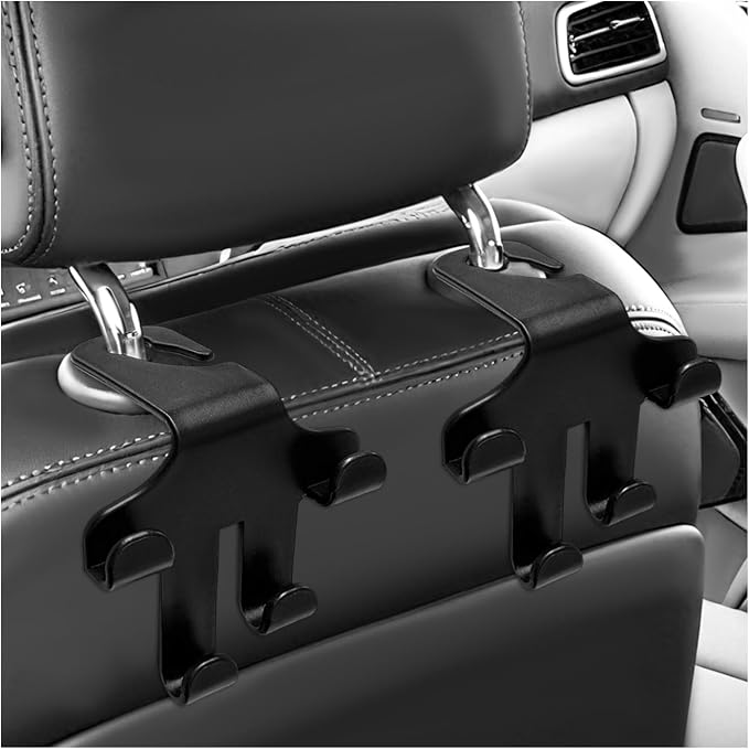2PCS Car Seat Headrest Hooks, 4-in-1 Sturdy Car Seat Back Hanger Multifunctional Hanging Holder, Heavy Duty Auto Storage Hook Organizer for Handbags Purses Coats Grocery Bags by Unknown