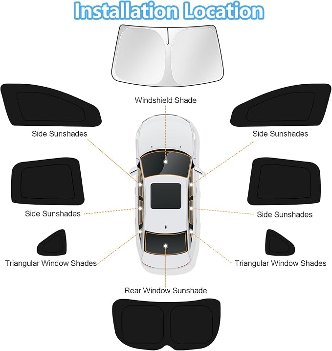 KUST Car Window Shades for Nissan Murano 2015-2020 2021 2022 2023 2024 Windshield Sun Shade Side Window Cover UV Block Privacy Protection Accessories for Camping Blackout Rear Back Full Set 8PCS - Image 8