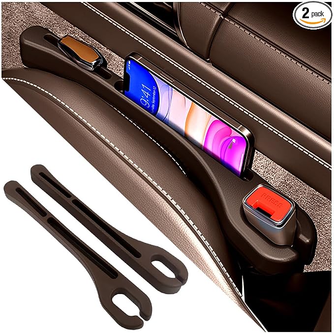 2PCS Car Seat Gap Filler Organizer with Phone Holder,[Upgrade Version] Car Seat Gap Organizer for Prevent Falling,Essential Car Accessories Car Side Seat Gap Filler (Brown) by SSNNUU