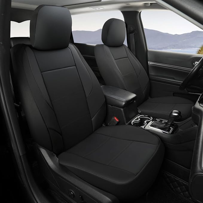 GIANT PANDA Front Seat Covers for Ford Explorer, Bronco/Bronco Sport(2021-2026), Escape, Maverick, Mustang, Ranger(2019-2026), Edge, Fusion, Focus, Faux Leather 2-Pack (Solid Black) - Image 3