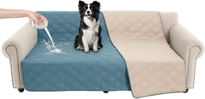 100% Waterproof Washable Dog Blanket，Gray Blue+Apricot， 68"x82" | ,7-Layer Reversible Couch Covers for Dogs Met for Sofa Furniture Car Camping by Unknown