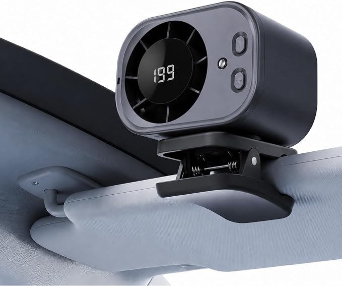Clip On Air Conditioner for Car, 2026 Portable Car Air Conditioner 360° Rotation 199 Speeds Silent Mini Bladeless Fan with Led Lights Clip On Fan for Cars Work Camping (Black) by Unknown