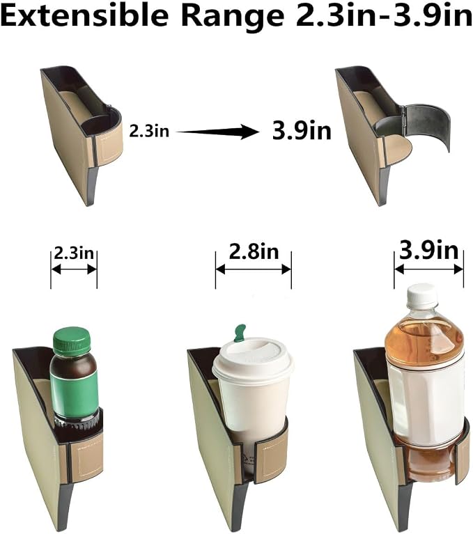 Car Seat Gap Filler Organizer,2 Pack Car Leather Cup Holder Gap Bag,Car Seat Storage Box with Adjustable Cup Holders,Car Organizer Front Seat for Holding Phone, Glasses, Keys, Cards (Beige) - Image 3