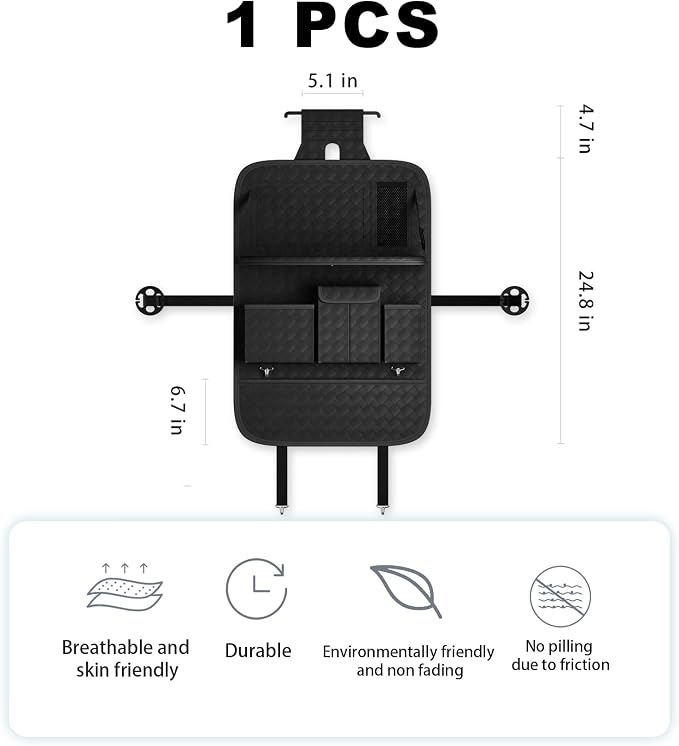 XDV Car Seat Organizers,Multi-functional Back Seat Protectors, Storage Pouches, and Tray Holders (for Cars, Kids, Seat Back and Rear Seats) (Woven Black, 1 Pcs) - Image 2