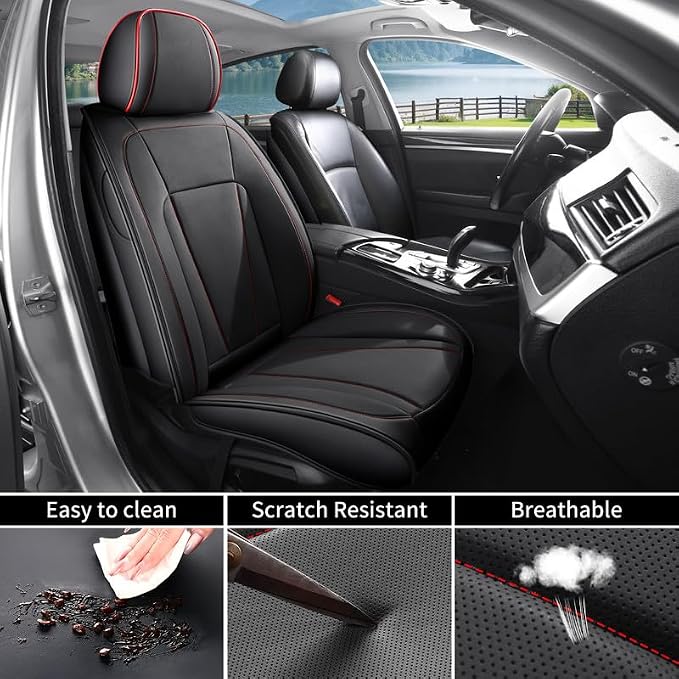 Front Seat Covers Custom Fit For Hyundai Ioniq 5 2021-2026 ,Black&Red | Luxury Faux Leather, Waterproof, Anti-Slip, Airbag Compatible, Breathable, Car Seat Protectors, 1 Row 2 Seats - Image 4
