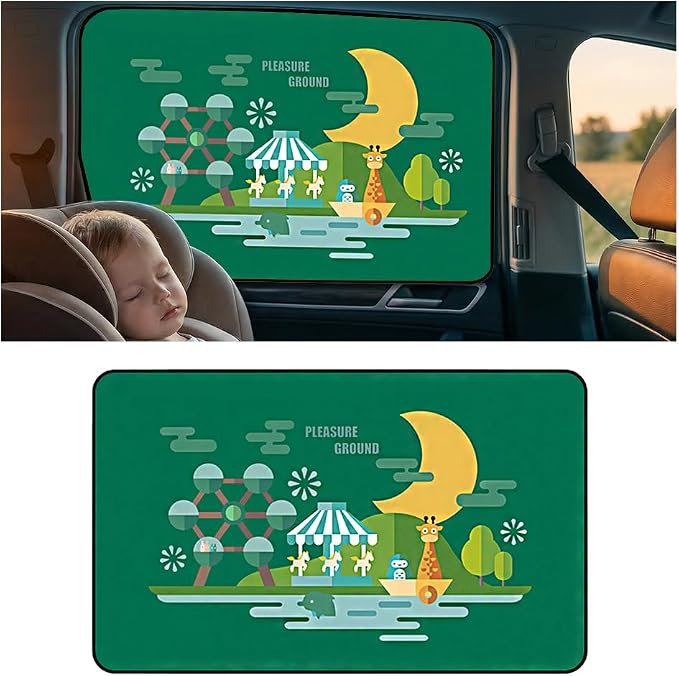Magnetic Car Window Shade for Baby, Cartoon Pattern Automotive Side Window Blackout Curtain, Vehicle Sun Shade UV Privacy Protection Heat Blocking Cover, Universal Fit (Amusement Park) by Unknown