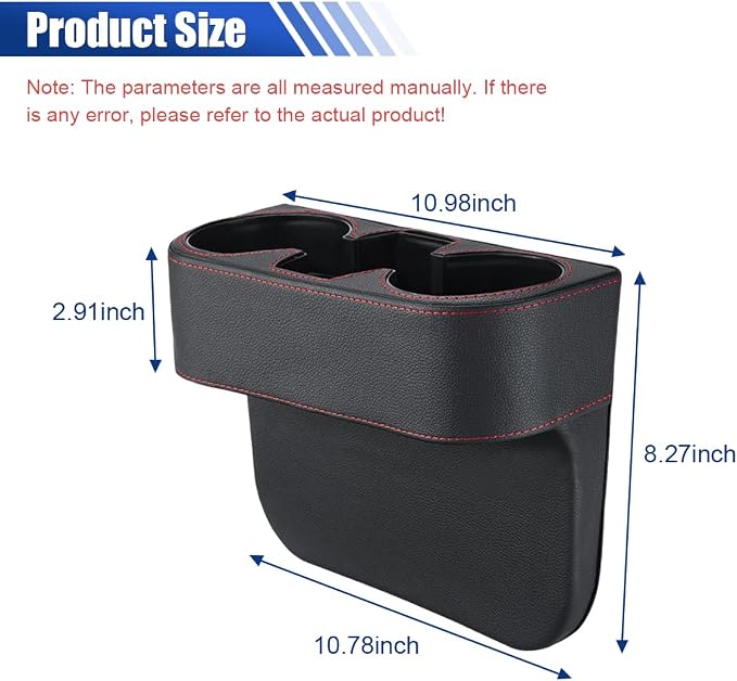 KITUREK Car Cup Holder, PU Leather Cover Auto Front Seat Organizer, Black | Multifunctional Cup Drink Holder, Gap Filler Coin Bucket Storage Box, Console Side Pocket, Cell Mobile Phone Holder - Image 2