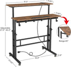 SIDUCAL Mobile Standing Desk with Charging Station, Portable Desk for Walking Pad, Adjustable Computer Workstation with Wheels, Office Table Stand with Tilted Desktop 23.62" D X 31.5" W Rustic Brown - Image 2