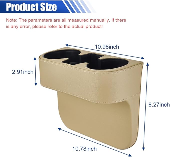 KITUREK Car Cup Holder, PU Leather Cover Auto Front Seat Organizer, Beige | Multifunctional Cup Drink Holder, Gap Filler Coin Bucket Storage Box, Console Side Pocket, Cell Mobile Phone Holder - Image 2