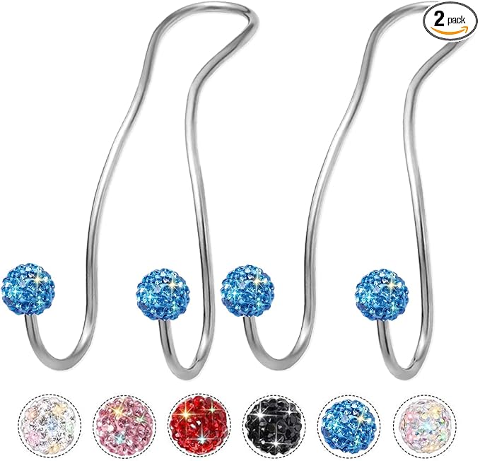 Bling Purse Hook for Car Headrest, Cute Car Seat Hooks (2Pack) | Upgraded,Durable Stainless,Car Purse Hanger,Purse holder,Rhinestones,Bag Hooks,Car Hooks for Purses and Bags Cute,Light Blue by MTGOCHA