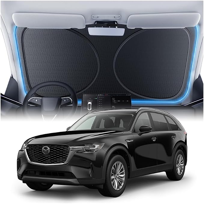 Windshield Sun Shade for Mazda CX-90 2024-2026, 100% UV Block & Heat Insulation, Custom Fit Sunshade, Foldable Car Sunshade with Storage Bag, Summer Car Accessory by Amadaw