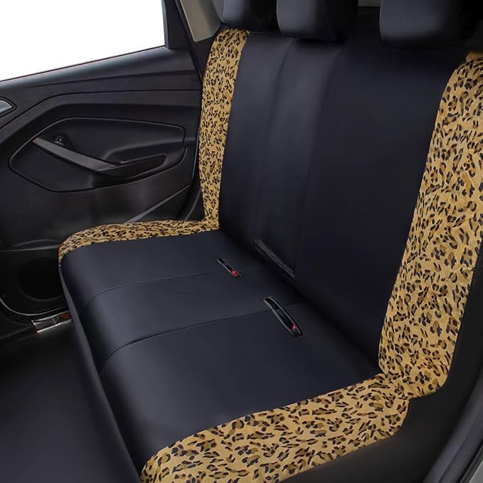 Flying Banner car seat Covers Protects Leopard Printing Velvet Faux Leather Carbon Fiber Front and Rear Bench (Leopard Brown Black, Full Set - 8PCS) - Image 5