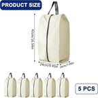 5Pcs XL Travel Shoe Bags Portable Travel Gifts Shoe Organizer with Zipper Closure, Waterproof Nylon Shoe Storage Organizer with Handle Travel Bags For Men and Women, Beige - Image 2