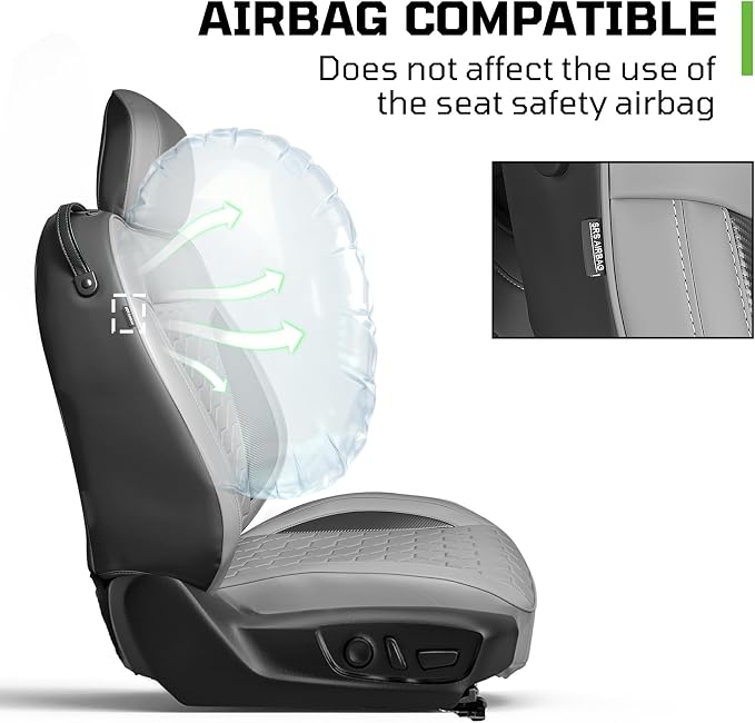 Custom Leather Car Seat Covers for Ford Mustang 2015-2023 Coupe,Gray/Black | Full Coverage Waterproof Car Seat Protector,Front & Rear Full Set,Split Backrest Compatible,Wear-Resistant,Airbag Compatible - Image 2