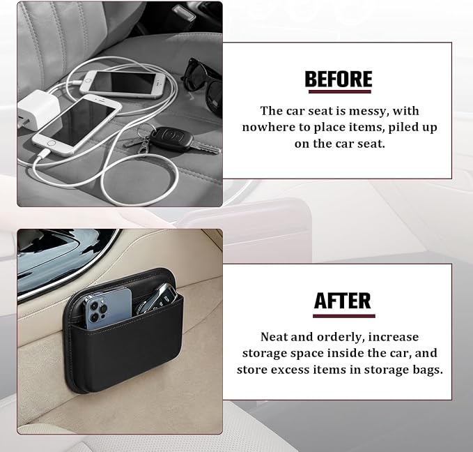 Car Seat Side Pocket Organizer, Self-Adhesive Leather Vehicle Seat Console Storage Pouch Box for Phones, Keys, Pens, Auto Interior Door Organizer Pocket Bag, Universal for Vehicles (Black) - Image 4