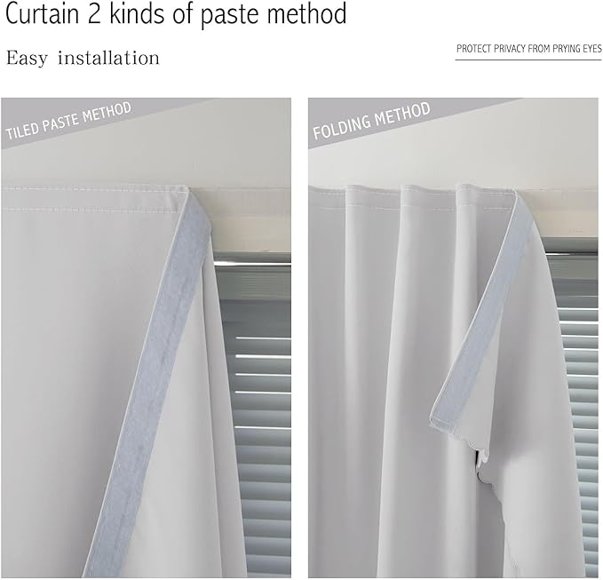 Blackout Curtains for Bedroom Sticky Curtain Blackout Window Cover Self Adhesive Curtains Rod No Drillng, 47" W X 71" L, Light Grey, 1 Panel - Image 6