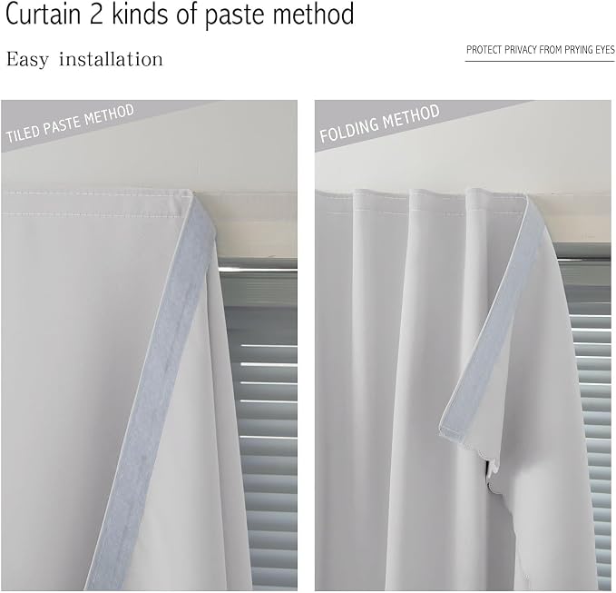 Blackout Curtains for Bedroom Sticky Curtain Blackout Window Cover Self Adhesive Curtains Rod No Drillng, 47" W X 79" L, Light Grey, 1 Panel - Image 6
