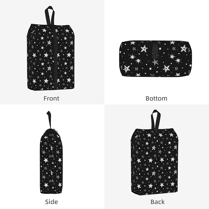 Cute Doodle Stars Travel Shoe Bag for Men & Women, Waterproof Shoe Storage Organizer with Zipper, Portable Shoe Pouch for Sneakers, Heels, Sandals, Gym & Travel Luggage 2PCS - Image 2