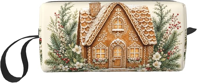 Gingerbread Small Makeup Bag, 600D Oxford Cosmetic Pouch for Women | Gingerbread Cosmetic Bag, Double-Sided Printed Toiletry Pouch with Foam Padding for Women, Travel, Gym, Weekend and Daily by OLUSENMO