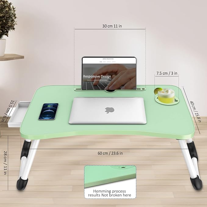 Fayquaze Portable Foldable Laptop Bed Desk with Storage Drawer and Cup Holder - Lap Desk Laptop Stand Tray Table for Eating, Reading and Working - Image 4