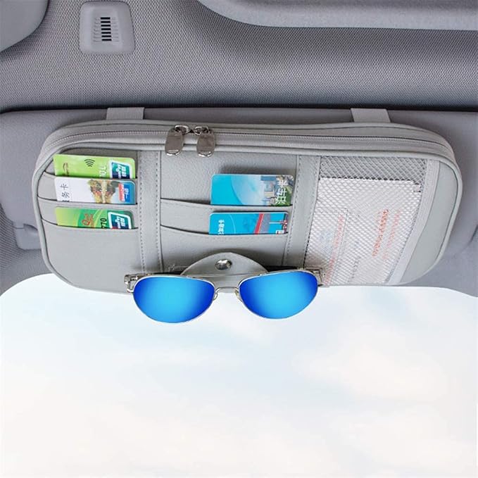Car Sun Visor Organizer, Auto Interior Accessories Pocket Organizer - Car Truck SUV Storage Pouch Holder, with Multi-Pocket Net Zipper (Gray) - Image 7