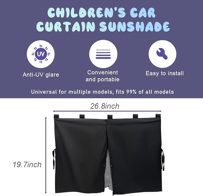 Ohleats 1 Pack Car Window Shade, Strong Magnetic Double Layer Side Window Curtain for Heat/UV Protection, Universal Vehicle Sunshades Window Cover for Baby & Kids (Black) - Image 2