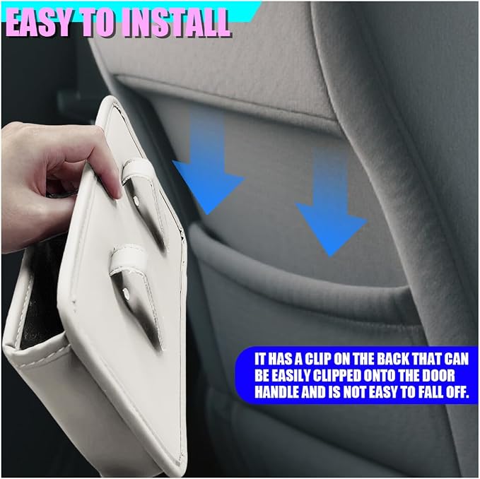 Car Side Door Organizer, Leather Auto Back Seat Storage Pouch with Cup Holder, Car Console Side Trash Can, Universal Vehicle Interior Organizer Pocket for Phone, Coin, Sunglasses (White) - Image 6