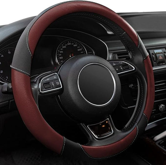 Steering Wheel Covers Black Universal Microfiber Leather, Suitable for 14 1/2-15 inch Car Steering Wheel Cover, Breathable, Anti Slip- Wine Red by Xizopucy