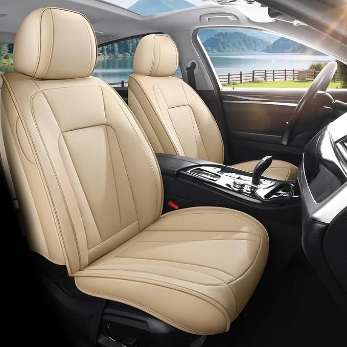 Front Seat Covers Custom Fit for Kia Forte 2010-2026,Beige | Luxury Faux Leather, Waterproof, Anti-Slip, Airbag Compatible, Breathable, Car Seat Protectors, 1 Row 2 Seats by Unknown