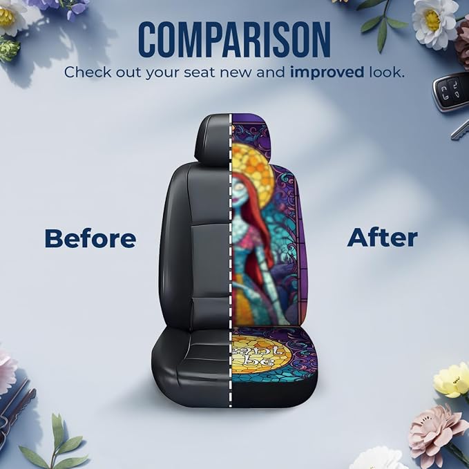 GENANY Spooky Skeleton Couple Car Seat Covers, 2-Piece Front Seat Set | 2-piece polyester front seat cover set, each 49.5 x 19.6 inches, with adjustable straps and hooks - Image 7