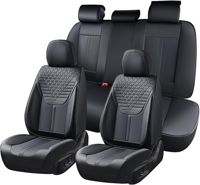 Seat Covers, Car Seat Covers Full Set, Luxury Nappa Leather Seat Covers, Breathable and Waterproof Car Seat Protector 5 Seat, Automotive Seat Covers Universal Fit for Most Cars-Coal Black by FLORICH