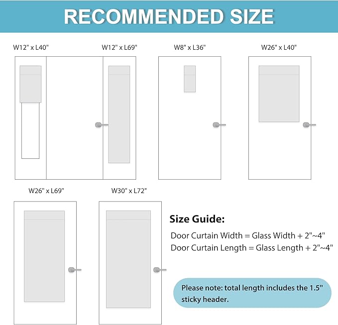 RYB HOME French Door Curtain 80 inch Long, Blackout Blinds for Patio Door | Thermal Insulated, Self Adhesive, Privacy, For Bedroom Kitchen Front Entry Front Back Door Glass Window, W30 x L80, 1 Panel - Image 8
