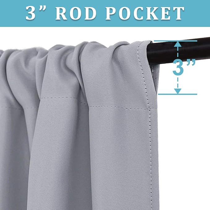 RYB HOME Short Blackout Curtains for Bedroom, Room Darkening, Rod Pocket | Thermal Insulated,Summer Heat Light UV Blocking,Triple-weave Fabric,Nursery Kitchen Bathroom,W42 x L48,Silver Grey,2 Panels - Image 2