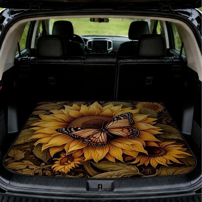 Car Trunk Mat for SUV, 31"x47" Vintage Sunflower Cargo Liner Protector | All Weather Universal Cargo Liners for Dogs, Car Accessory for SUVs/Sedan/Wagons, Durable Non-Slip Washable Rear Cargo Mat by Unknown