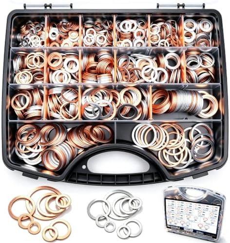 1160PCS Crush Washer Oil Drain Plug,18 Sizes Copper and Aluminum Crush Washers Assortment Kit,Automotive Oil Pan Drain Plug Gasket M6 M8 M10 M12 M14 M16 M18 M20 M22 M24 by Seamaka