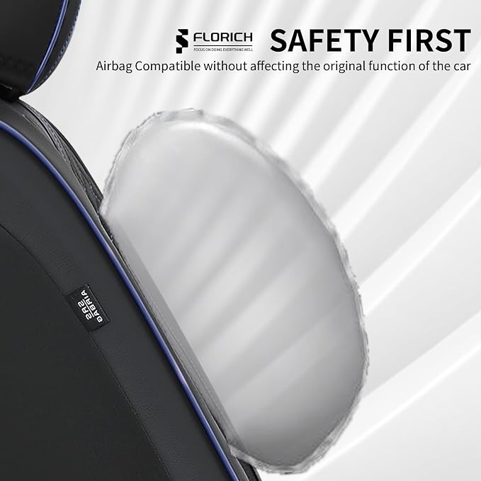 FLORICH Leather Seat Covers for Cars, Car Seat Cover Full Set Luxury Faux Leather Waterproof Seat Cover Full Coverage Seat Protector Universal Fit for Most Cars SUV Trucks, Black&Blue Line - Image 8