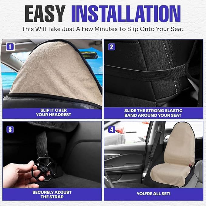 Waterproof Sweat Towel Car Seat Cover Sweat Carseat Protector,Perfect for Universal Anti-Slip Car Truck SUV Seat, Great for Post Gym Workout, Running, Swimming, Beach and Hiking (2pcs Beige) - Image 5