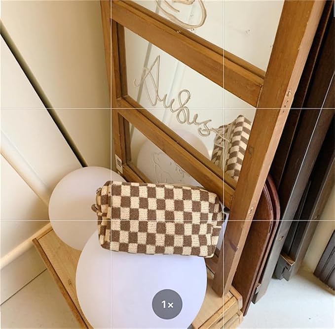 Checkered Makeup Bag for Purse, Small Travel Cosmetic Pouch,Coffee,6 Pack | Cute Zipper Makeup Organizer for Women, Travel Essentials, Toiletries, Makeup Brushes, Beauty Accessories&Bridesmaid Gifts - Image 4
